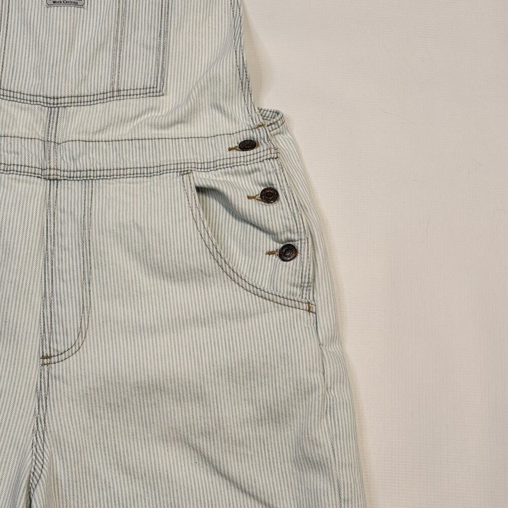 Levi's Overall Shorts Womens Large Blue Striped Denim Adjustable Straps Pockets - Picture 4 of 15